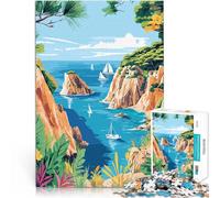 Paysage de Plage côtière avec voiliers Puzzle 1000 pièces pour Adolescents Défi Difficile Décoration d'intérieur 38x26cm