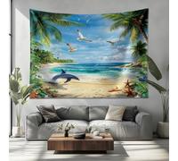 Paysage de Plage Frais Tapisserie, Tenture Murale, Paysages Naturels Tapisserie pour Décoration Chambre Salon Suspendu Tissu Tenture Murale, Plage Couverture 250x200 cm