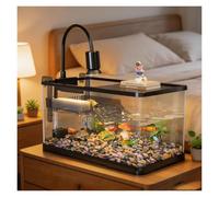 Paysage De Poisson Aquarium + Lampe + Plate-Forme De Repos + Filtre | Paysage De Poisson De Combat Évacuation Facile, Kit De Démarrage Pour Aquarium(Orange,55*30*30cn)