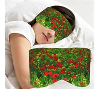 Paysage de prairie de ferme avec champ de coquelicots rouges (Impression), Masque de sommeil pour la maison, les voyages et le travail posté, couvrant entièrement les yeux et bloquant la lumière