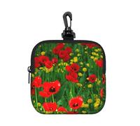 Paysage de Prairie de Ferme avec Champ de Coquelicots Rouges (Impression),Pochette de Rangement carrée à Fermeture éclair, Porte-Monnaie en néoprène, Petit Portefeuille, Pochette à Monnaie