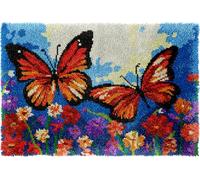 Paysage de printemps Latch Hook Rug Kits for Adults Beginners,Arbre aux papillons,DIY with Printed Canvas Crochet Yarn Handmade Embroidery Crafts Crochet for Home Decoration,80x115cm