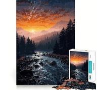 Paysage de rivière de Montagne au Coucher du Soleil Puzzle de 1000 pièces pour Adolescents Jeu d'entraînement cérébral Atelier d'assemblage apaisant et Amusant Objet de Collection (38x52cm)