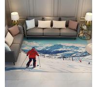 Paysage de Ski Tapis Style Nordique Hiver Ski Thème Motif Mince Porte Tapis pour Vivre Chambre Chambre Antidérapant Lavable 90 x 150 cm
