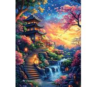 Paysage de Temple Japonais avec Cascade 1000 Pièces Puzzle Débutant en Carton Anti-Déchirure Contes de fées fantastiques d'animaux Sauvages Facile Apprentissage Anti-Stress Passe-Temps Cadeau Fête D