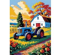 Paysage de tracteur agricole Peinture Numero Adulte,sans Cadre DIY Kit de Peinture à l'Huile sur Toile pour Débutants avec Pinceaux et Acryliques pour Décoration D'Intérieur 55x70 cm