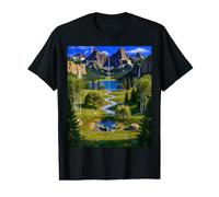 Paysage de Vallée et Cascade T-Shirt Graphique avec Valeur