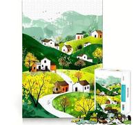 Paysage de Village à l'aquarelle avec Chemin sinueux Puzzle de 1000 pièces pour Adultes Jeu de réflexion Stimulant Découpe Nette,alignement Parfait Activité Amusante en Famille Le Soir (50x75cm)