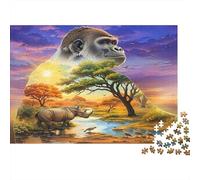 Paysage des gorilles Puzzle 1000 Pièces Papier recyclé pour Adultes Puzzle pour Adultes Jeu Familial Amusant et Stimulant Excellente idée Cadeau pour la Relaxation 52x38cm/1000pcs