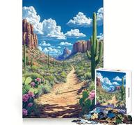 Paysage désertique Serein ︰ Cactus et Nuages Puzzle de 1000 pièces pour Adolescents Jeu de logique et de Train Anti-Stress Découpe Lisse Cadeau mémorable (38x26cm)