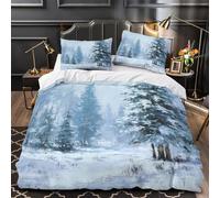 Paysage d'hiver Housse de Couette Microfibre résistante 3D Effet Super Douce folklore scandinave Parure de Lit Fermeture Éclair Hypoallergique Confortable for Hommes Enfants Double（200x200cm）