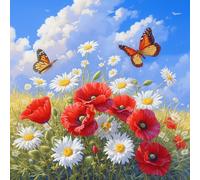 Paysage Diamond Painting,5D Broderie Diamant Painting Kit Complet,Peinture Diamant Adulte,DIY Rond Diamond Painting Fleur Rouge,Diamant Artisanat Strass Painting Décoration Intérieur 50x50cm Q-716