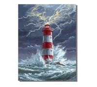 Paysage Diamond Painting Adulte, Complet Diamant Painting Phare Enfant Kit de Peinture Diamond 5D DIY Loisirs Créatifs Peinture Droderie Diamant Pour Décoration Murale Femme Cadeau 30x40 cm BJHF564