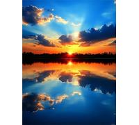 Paysage Diamond Painting Adulte, Coucher Soleil Diamond Painting, DIY Round Rhinestone Crystal Point de Croix complet kit, 5D Mosaic Art Kit Pour Enfant et débutants, Murale Décoration 50x70cm 0U-116