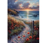 Paysage Diamond Painting Adulte Mer Diamond Painting, 5D DIY Diamant Art Set, Loisirs Créatifs Adultes Kit, Cristal Art Point de Croix Kit Peinture, Cheerful Painting Enfant, Cadeau Femme -TL48E8