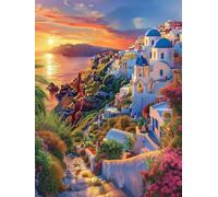 Paysage Diamond Painting Santorin Diamond Painting Adulte, 5D Broderie Diamant Kit Complet Bricolage Adulte Strass Point de Croix Peinture Diamant Kit Maison Décoration Murale Cadeaux 40x50cm -g397