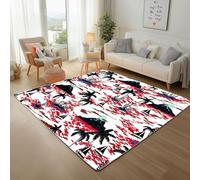 Paysage D'Île et de Voilier Tapis Antidérapant 80x150cm - Plantes Tropicales et Palmiers Imprimé Ne perd Pas Ses Poils - Tapis Lavable pour Salon, Chambre à Coucher, Salle à Manger, Descente de Lit