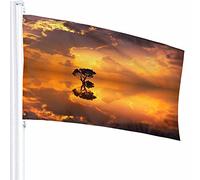 Paysage Drapeau Décor 0,9 x 1,5 m Doré Arbre Ciel Ombre Nuage Lumière du Soleil Lac Rivière Nature Plante Soleil Polyester Imprimé Motif Décoration d'extérieur pour Maisons et Jardins