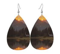 Paysage Du Ciel Au Coucher Du Soleil Pendantes En Cuir Double Face Pendantes Tendance Boucles D'Oreilles En Cuir Pour Femme Quotidien