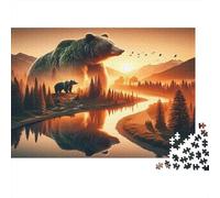 Paysage du Coucher de Soleil sur l'ours Puzzles 1000 Pièces Papier recyclé pour Adultes Puzzle pour Adultes Jeu Familial Amusant et Stimulant Jeu éducatif avec défi 70x50cm/1000pcs
