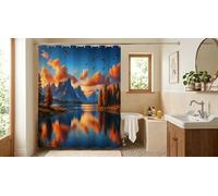 Paysage du lac de montagne Rideau de Douche Imperméable avec Ourlet Lesté,rideau de Baignoire en Anti-Moisissure,200 x 200 cm,Comprend 12 Crochets,Décoration de Salle de Bain Moderne et Lavable