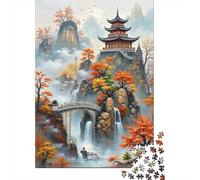 Paysage du Temple Chinois 1000 Morceaux Papier Écologique Casse-tête Amateurs Puzzle Facile Nettoyer Niveau Difficulté Équilibré Loisirs À La Maison 70x50cm/1000pcs