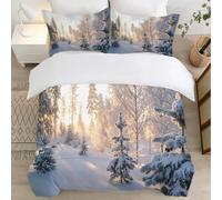 Paysage Enneigé Housse de Couette 220x240 Parures de Lit 2 Personnes Imprimé 3D Microfibre Douce Paysages d'hiver Housses Couette avec 2 Taies d'oreiller et Fermeture Éclair l.530