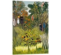 Paysage exotique avec des singes et un perroquet Tableau en verre acrylique | 70 x 90 cm de Henri Rousseau Vert Tableaux Décoration murale