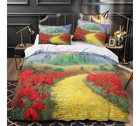 paysage fantastique 3D Imprimé Drap de couette 3 pièces Microfibre hypoallergénique scène magique de l'arc-en-ciel Housse de couette 2 taies léger adolescents jeunes adultes Single（140x200cm）