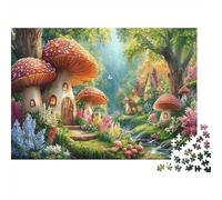 Paysage forestier 1000 Pièces Aquarelle Puzzle Village des Champignons pour Adultes Moderne Jeu Premium avec Défis Décorationde La Maison 52x38cm/1000pcs
