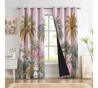 Paysage Jungle Tropicale Rétro Lot De 2 Rideaux Occultants, Plantes Tropicales Rideau Thermique Isolant Anti Froid, 140 X 225 Cm, Rideaux Occultant Avec Œillets Rideau Fenetre