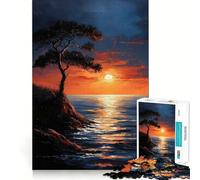 Paysage Marin au Coucher du Soleil avec Arbre Puzzle de 1000 pièces pour Adultes Jeu intellectuel et Relaxant Découpe de qualité Pièce d'art raffinée 38x52cm