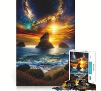 Paysage Marin au Coucher du Soleil avec Galaxie Puzzle de 1000 pièces pour Adolescents Stimule la mémoire, se détend, Bords précis, 38x52cm
