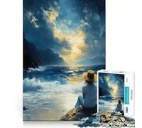 Paysage Marin avec Personnage et lumière dorée Puzzle 1000 pièces pour Adultes pour développer la logique et la précision Découpe Lente et élégante (50x75cm)