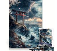 Paysage Marin orageux avec Porte Torii Puzzle de 1000 pièces pour Adolescents Jeu de logique Cadeau raffiné et de qualité supérieure pour Toute la Famille 38x52cm