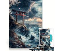 Paysage Marin orageux avec Porte Torii Puzzle de 1000 pièces pour Adolescents Jeu de logique Cadeau raffiné et de qualité supérieure pour Toute la Famille 38x52cm