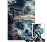 Paysage Marin orageux avec Porte Torii Puzzle de 1000 pièces pour Adultes Jeu de réflexion Intelligent et Silencieux Découpe précise Cadeau spécial 38x26cm