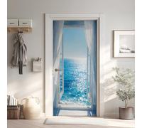 Paysage Marin Sticker Mural, Fenêtre Balcon Autocollants De Porte Muraux Décoration Poster Murale, Côtier Stickers de Porte Imperméable Vinyle 90x200 cm