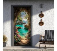 paysage Méditerranéenne Sticker Porte Mer Lac Trompe L'oeil Porte 73x205 cm, Grotte Papier Peint Porte Amovible Imperméabl Chambre Cuisine Bain Salle