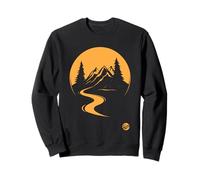 Paysage minimaliste avec montagnes rivière arbres et soleil Sweatshirt