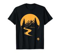 Paysage minimaliste avec montagnes rivière arbres et soleil T-Shirt