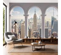 Paysage Moderne New York Photo Papier Peint 250X175Cm Colonnes En Arc Modernes Et Simples Blanc Papier Peint Panoramique Poster Geant Mural Fresque Murale Intissé Salon Chambre D'Enfant Fond Tv Décor