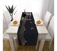 Paysage Montagne Nature Décoration de Table Lavable 40 x 180 cm, Ciel Étoilé Lune Fantastique Chemin de Table Decoration Anniversaire Mariage Champetre Bapteme Fête Décor Cuisine Armoires