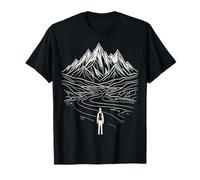 Paysage Montagne Randonneur Line Art Minimal T-Shirt