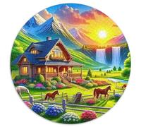 Paysage montagneux de Campagne 1000 Pièces Puzzle pour Adultes Et Enfan Natural Scenery Puzzle Rond Décoration Moderne Jeu Cadeau Unique 1000pcs (67.5x67.5cm)