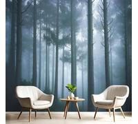 Paysage Mystérieux Papier Peint Panoramique, Forêt De Brouillard 3D Tissu de soie Murale, 308x220cm (L×H) Tapisserie Poster Gris foncé Geant Mural, Décoration Murale Chambre Salon Restaurant