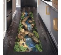 Paysage Naturel Cascade Tapis de Passage 50 x 280 cm, Scène Naturelle Rivière Forêt Arbre Tapis Cuisine Antidérapant Lavable, Carpet Interieur pour Salon Chambre à Coucher Descente de lit Entree