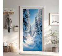 Paysage Naturel Poster de Porte 3D Trompe L'oeil, Forêt Auto-Adhésif Sticker Porte pour Chambre Cuisine, Hiver Stickers Autocollants de Porte 85x215 cm