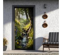 Paysage Naturel Sticker Porte Trompe L'oeil Jungle Papillon Stickers de Porte 80x200 cm, Rivière Poster de Porte Auto-AdhéSif Imperméabl Chambre Cuisine Bain Salle