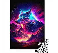 Paysage néon Loup 1000 Pièces Carton Extra Épais Jeu De Puzzle Senior Jigsaw Enthusiastes Formation De Concentration Décompression Joyeux Cadeau 70x50cm/1000pcs